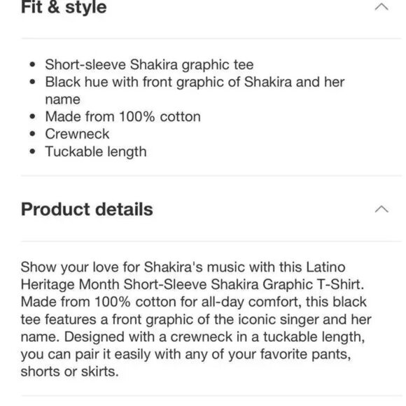 Shakira Short Sleeve Graphic T-Shirt NWT - Picture 2 of 7